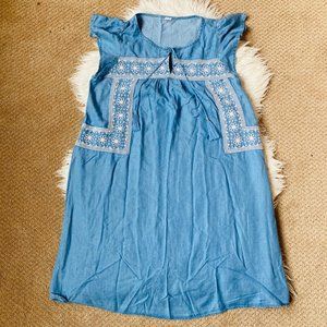Old Navy Dress Womens Small Shift Flutter‎ Sleeve Embroidered Chambray Light